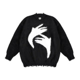 Zebra print crewneck knitted jumper sweaters pullovers men's and women vintage loose show slim niche trend MartLion   