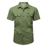 Summer Short Sleeve Army Tactical Shirt Men Thin Breathable Lapel Cargo Shirts MartLion green 4XL 