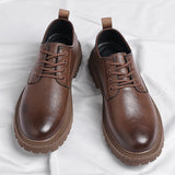 Classic Retro Round Head Men's Shoes Casual Driving Oxford Genuine Leather Party Thick Soled Dating Loafers MartLion   