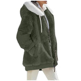 Winter Women's Coat Casual Hooded Zipper Lady Clothes Cashmere Female Fleece Jacket Solid Color Ladies Coats MartLion Army Green XXL 