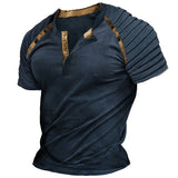 Men's Casual Henley Shirt Raglan T Shirt Plain Slim Pleated Henley Daily Short Sleeve Patchwork Pleats Clothing Apparel MartLion DZDX-dark blue M Pack of 1 | CHINA