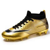Men's Soccer Shoes Unisex Ankle Football Boots Cleats Grass Training Match Sneakers Futsal Non Slip Soft MartLion Gold FG 35 