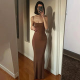 Satin Slip Sleeveless Backless Maxi Dress Women Summer Bodycon Elegant Outfits Ladies Birthday Party Club Sundress MartLion brown XS 