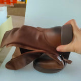 Ankle Boots Cow Leather Motorcycle Platform Wedge Winter Plush Knee High Women Shoes MartLion