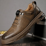 Spring Autumn Casual Men's Leather Shoes Quick Lacing Designs Retro Style Khaki Black MartLion Khaki 44 