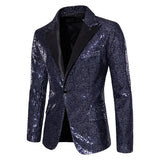 Men's Luxurious Sequin Suit Jacket Green Silver Bar KTV Stage Dress Coat blazers MartLion Navy Blue Eur S CHINA