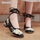 Satin Fabric Embroidered Women Ankle Strap Ballet Flats Vegan Elegant Ladies Walking Shoes Black White Gray MartLion   