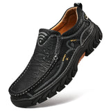 Outdoor Men's Shoes 100% Genuine Leather Casual Waterproof Work Cow Leather Loafers Slip on Footwear MartLion no fur black 8.5 