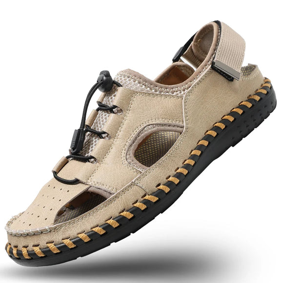  Genuine Leather Sandals Summer Comfort Handmade Casual Shoes Flat Sandals Men's Outdoor Beach Sandals MartLion - Mart Lion