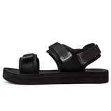 Pure Black Men's Casual Sandals For Wide Foot Hook Loop Summer Open Shoes Adjustable Breathable Soft MartLion   
