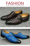 Genuine Leather Shoes Crocodile Pattern Classic Style Men‘s Loafers Wedding Buckle Strap Slip on Pointed Toe Black Blue MartLion   