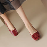 Spring Women Pumps Genuine Leather Shoes Square Toe Chunky Heel Shallow Square button Single MartLion   