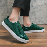 Green Mirror Shoes Men's Brogues Glitter Leather Casual Lace-up Flats zapatos de hombre MartLion   