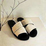 Korean version of the minority canvas open toe lazy slippers summer wear a word broadband casual flat MartLion Beige 37 