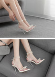 Liyke White String Bead Women Transparent High Heels Summer Butterfly-Knot Clear Sandals Pointed Toe Shoes Pumps Mart Lion   