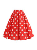 Summer Casual Women Midi Skirt Polka Dot Waist Retro Vintage  Pleated Party Skirts MartLion red dot XXL 