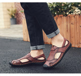 Golden Sapling Breathable Men's Sandals Genuine Leather Summer Shoes Leisure Loafers Casual Flats Casual for Men's MartLion   