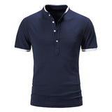 Summer Polo Shirts Men's Cotton Short Sleeve Causal Polo Shirts Solid Color Slim Tops Tees Clothing Mart Lion navy blue S 