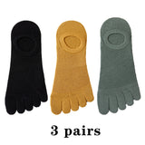 3 Pairs Men's Open Toe Sweat-absorbing Boat Socks Cotton Breathable Invisible Ankle Short Socks Elastic Finger Mart Lion black yellow green  