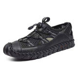 Summer Men's Sandals Outdoor Mesh Soft Clogs Slides Handmade Roman Outdoor Slippers Mart Lion Black 55 6.5 