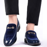 Men's Shoes Party Black Patent Elegant Slip on Loafers Point Toe Velvet Mart Lion   