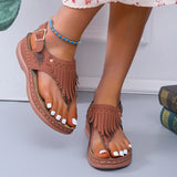 Fringe Wedges Sandals Women Clip Toe Back Strap Platform Summer Light Beach Shoes MartLion   