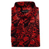 Luxury Silk Shirts Men's Long Sleeve Red Black Floral Embroidered Slim Fit Tops Button Down Collar Clothes Barry Wang MartLion   