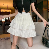 Pleated Skirt Women White Ruffle Sweet Pretty Style Skirt Elastic Waist Summer Slim Basic Dress MartLion   