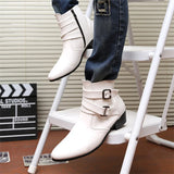 Leather Chelsea Boots Men White Dress Boots Men Casual High top Buckle Strap Formal Shoes Men Motorcycle Boots