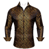 Designer Men's Shirts Silk Gold Embroidered Paisley Flower Long Sleeve Casual Blouses Slim Fit Clothing Lapel Tops Barry Wang MartLion 0426 S 