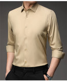 Mulberry Silk Shirt Men's Long Sleeved Spring and  Casual Solid Color Thin Formal No Iron Shirts MartLion   