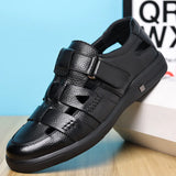 Men's Genuine Leather Sandals Summer Flat Soft Cow Leather Footwear Thick Sole Brand Black Casual Shoes MartLion - Mart Lion