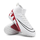 High Ankle Men's Football Field Boots Training Shoes Soccer Shoes Cleats Outdoor Match Turf Adult Unisex Sneakers MartLion White Red-23033-1 EU 35 CHINA