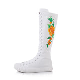 Embroidered Dance Side Zipper Super High Collar Canvas Women's Boots Shoes for Sneakers MartLion white yellow 40 