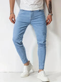 Men Jeans Stretch Skinny Denim Pants Solid Color Black Blue  Summer Street MartLion   