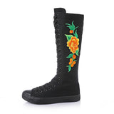 Embroidered Dance Side Zipper Super High Collar Canvas Women's Boots Shoes for Sneakers MartLion black yellow 40 