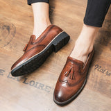 Brogue Dress Shoes Men's Formal Soft Split Leather Slip On Loafers Flat Work Footwear Mart Lion   