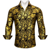 Luxury Designer Silk Men's Shirts Long Sleeve Blue Green Teal Embroidered Flower Slim Fit Blouse Casual  Tops Barry Wang MartLion 0590 S 