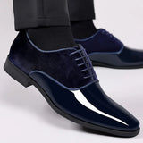 Black Classic Patent Leather Shoes Men's Casual Lace Up Formal Office Work Party Wedding Oxfords MartLion Blue 38 