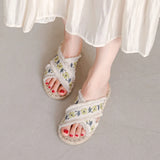 Summer Women Soft Cotton Embroidered Flat Espadrilles Slides Slippers Casual Holiday Shoes Beige MartLion   