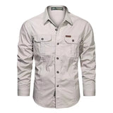 Spring Shirts Men's Long Sleeve Casual 100% Cotton Camisa Military Shirts Clothing Black Blouse MartLion beige M CHINA