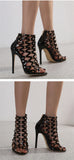 Liyke Roma Style Hollow Out Womens Ankle Boots Sandals Rivet Design Peep Toe Zip Stiletto Heels Dance Shoes Black MartLion   
