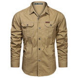 Spring Cotton Cargo Shirt for Men Long Sleeve Multi-Pocket Shirts Outdoor Casual Colthing Militar Overshirt MartLion   