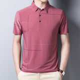 Summer Short Sleeve T-shirt Men's Casual Slim Fit Turn-down Collar Print Homme Mart Lion pink M 50-60 KG 