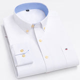 Men's100% Cotton Long Sleeve Button Down Check Shirt Single Chest Pocket Work Casual Standard-fit Plaid Striped Oxford Mart Lion L517 42 