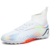 Men's Soccer Shoes Non-Slip Turf Soccer Cleats FG Training Football Sneakers Boots MartLion White-X2308-S EU 35 CHINA