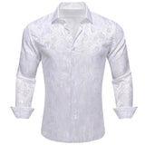 Luxury Shirts Men's Silk White Floral Long Sleeve Slim Fit Blouese Casual Tops Formal Streetwear Breathable Barry Wang MartLion 0685 S 