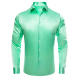 Pure Color Silk Men's Shirts Long Sleeve Suit Dress Shirt Blouse Summer Spring Wedding Prom Classic Designer MartLion SCY-1671 S 