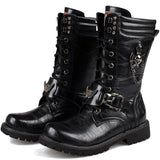 Men's High Boots Metal Buckle Punk Motorcycle Military Tactical Army Leather Shoes Mart Lion   