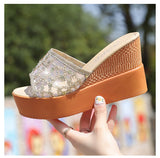 Women Slippers Outdoor Summer Wedge Sandals Mesh Sequin Slide Mujer Verano Beach Slides Platform Slippers Mart Lion   